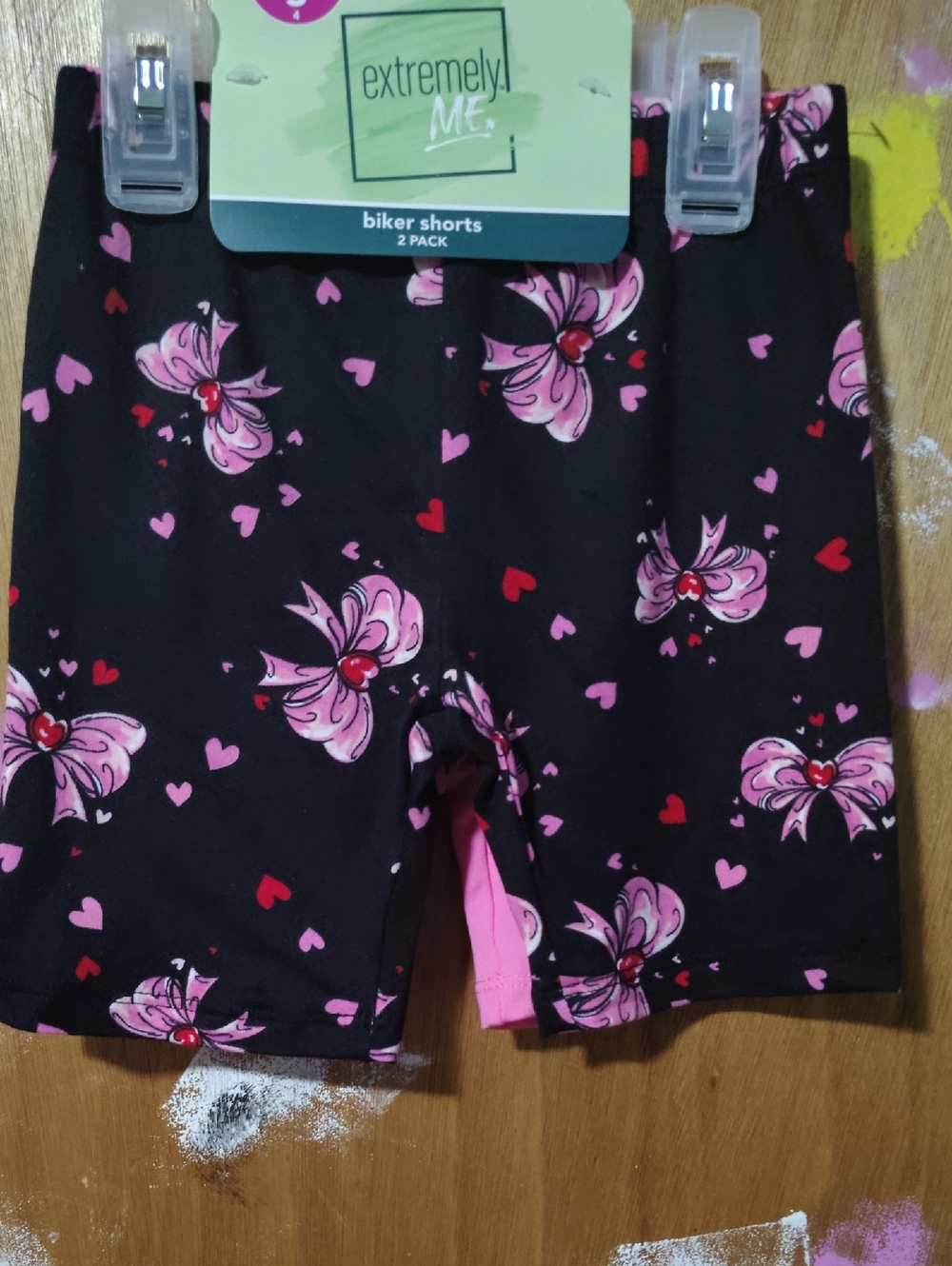 😲🔥EXTREMELY ME- Girls' Black Pink Heart & Bow Biker Shorts- Size- 4  ( 2PK)